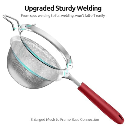 U-Taste Fine Mesh Strainer, 18/8 Stainless Steel Sieve 30 Mesh, M/Red - color: (4) Red, size: M-4.73in