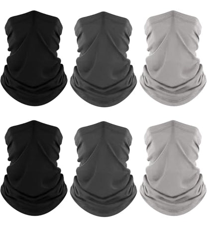 Fuinloth Neck Gaiter, 6 Pack Cooling UV Protection Bandana Face Mask Gator - color: 2 Black+2 Gray+2 Light Gray