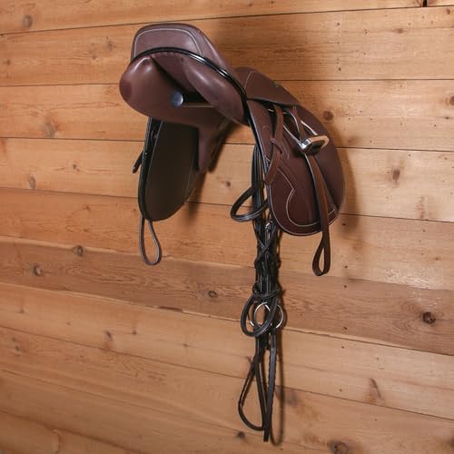 EASY-UP Collapsible English Horse Saddle Rack | Mount on Stall Fronts, Trailers or Tack Rooms | No Tilting | Bar Length of 17-½” | Built in Bridle or Tack Hook