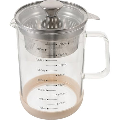 Hemobllo Soybean Milk Container with Strainer Fine Mesh Juice Strainer Pitcher for Tea Nut Milk and Juice Filtering Glass Jug 6.69 X 4.72 X 8.46 in 1 piece