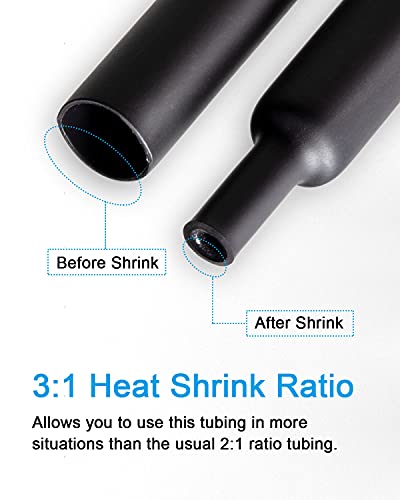 280pcs 3:1 Dual Wall Adhesive Heat Shrink Tubing Kit, 5 Sizes (Diameter): 3/8, 1/4, 3/16, 1/8, 3/32-inch, Marine Cable Wire Sleeve Tube Wrap Assortment with Storage Case for DIY by MILAPEAK (Black)