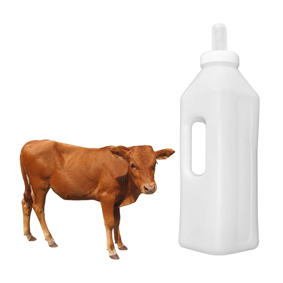 ibasenice Calf Sheep Milk Bottle 3L with Handle, Silicone Nipples & Lid for Orphaned Lambs Calves Puppies, Ergonomic Feeder for Farm Home Use