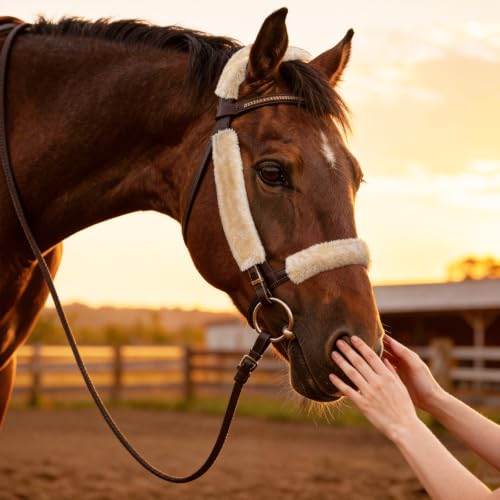 Soft Fleece Halter Covers for Horses BNC Series (4-Piece, Cream) - color: Cream