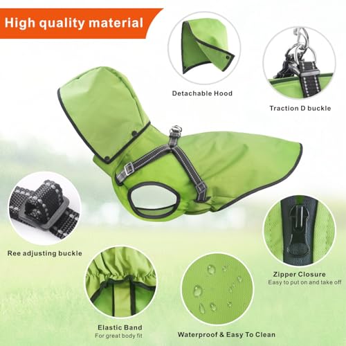 Dog Raincoat Waterproof Dog Hoodie Reflective Dog Raincoat Hooded Adjustable Rain Jacket for Small Medium Large Dogs Puppies (Green, M) - color: Green, size: M