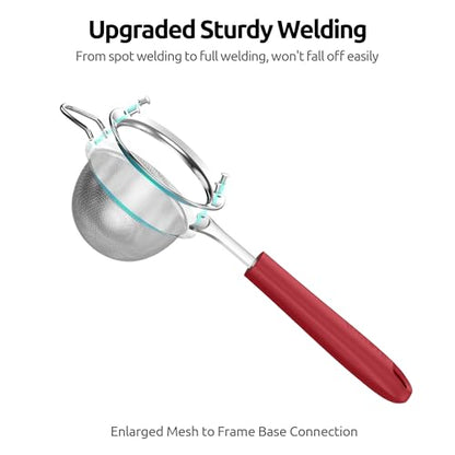 U-Taste Fine Mesh Strainer, 18/8 Stainless Steel Sieve 30 Mesh, S/Red | Tea Coffee Strainer with Silicone Handle, Mini Small Ultra Fine Sieve, Metal Colander for Loose Tea/Juice/Pulp/Matcha/Liquids - color: (4) Red, size: S-3.35in