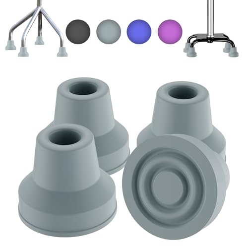 supregear Quad Cane Tips (4-Pack) - Heavy Duty Rubber Cane Tip - Non-Slip Extreme Grip Replacement Foot Pad - Accessories for Walking and Standing Stick for Women, Men, Seniors, Elderly - color: Grey, size: 5/8 Inch