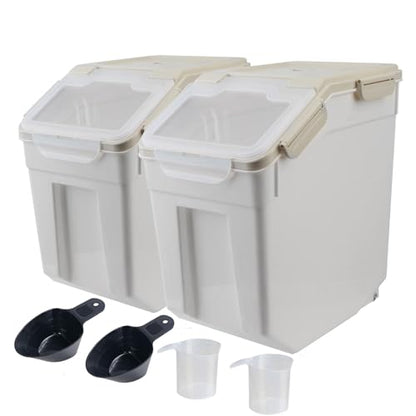 Large Flour Storage Container Bin 25lb, 2Pack Airtight Rice Storage Containers with Wheels Seal Locking Lid, BPA Free with Measuring Cup&Scoop for Flour, Rice, Grain(Gray) - color: Gray 2Pack