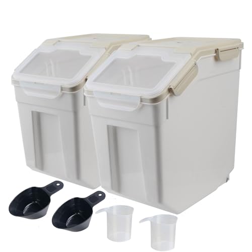 Large Flour Storage Container Bin 25lb, 2Pack Airtight Rice Storage Containers with Wheels Seal Locking Lid, BPA Free with Measuring Cup&Scoop for Flour, Rice, Grain(Gray) - color: Gray 2Pack