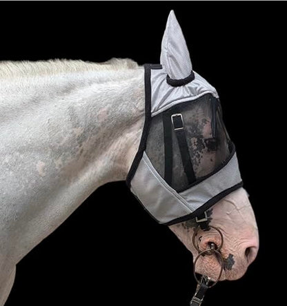 Majestic Ally Horse Fly Mask with Ears, Silver - color: Silver