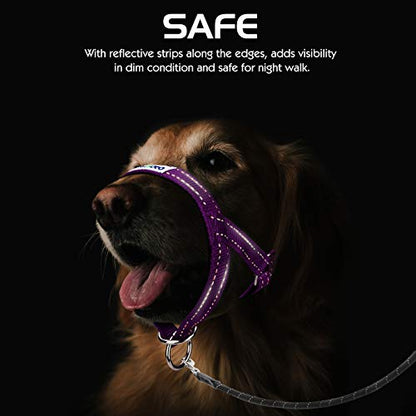 Pawaboo Dog Muzzle, Head Halter Collar for Dog Nylon Reflective Adjustable - color: Purple, size: Medium