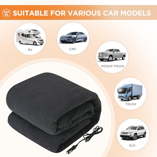 Westinghouse Heated Car Blanket, Machine Washable, 59" x 43", Charcoal - color: Charcoal