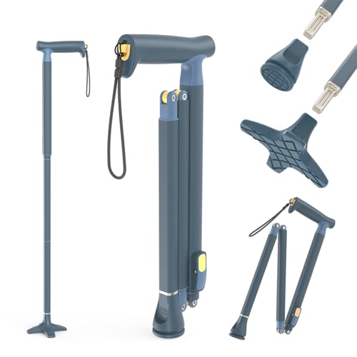 Michael Graves Quick Fold Walking Cane for Men and Women - Foldable Walking Stick for Stability and Style - Collapsible Folding Cane - Walking Sticks for Seniors & Adults - color: Slate Blue