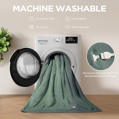 Templewet Heated Blanket Throw 50" x 60",Soft Electric Blanket,Green | Timer Settings,Auto Off,Soft Sherpa Heated Throw Blanket,Machine Washable,Fast Heating for Sofa Bed Office Use,Gifts for Mom - color: Lake Green