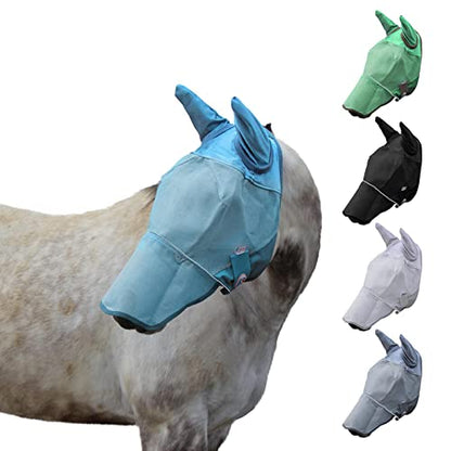 Derby Originals Reflective Fly Mask with One Year Warranty - with Ears and Nose Cover - color: Summer Blue