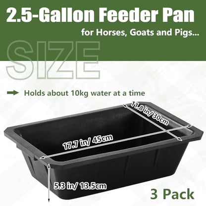 Sadnyy 3 Pcs Rubber Feeder Pan, Horse Feed Bucket Rubber Feed Pan Large Utility Heavy Duty Horse Trough Feeder for Goats Horses Livestock Animal Feeding (10.56 Qt/ 2.5 Gallon) - size: 10.56 Qt/ 2.5 Gallon