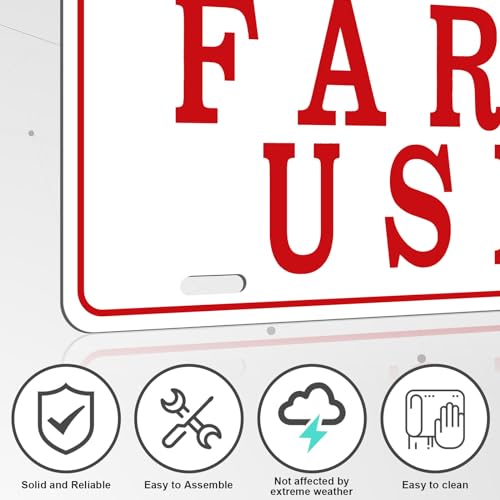 Blulu 4 Pieces Farm Use ID Tag Sign 12 x 6 Inch, Aluminum Reflective Rust Free Farm Use License Plate Weatherproof Metal Signs Easy to Install, Red and White