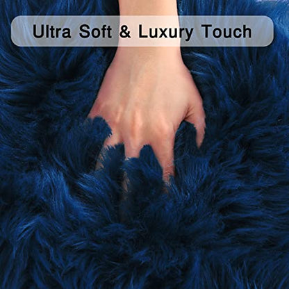 duduta Navy Blue Faux Sheepskin Runner Rugs 2x6 ft, Fluffy Fur Couch Covers - color: Navy Blue, size: 2' x 6'