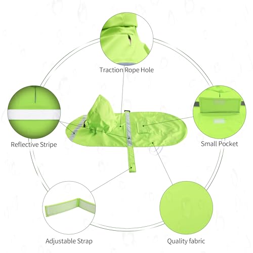 NACOCO Large Dog Raincoat Adjustable - Pet Water Proof Clothes Lightweight Rain Jacket Poncho Hoodies with Strip Reflective (M, Green) - color: Green, size: Medium (Pack of 1)