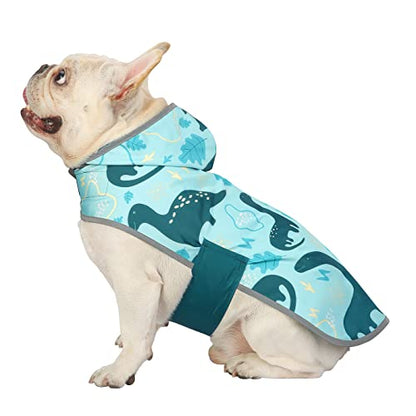 HDE 2-in-1 Reversible Dog Raincoat Hooded Poncho Rain Jacket Teal Dino M - color: Dinosaurs, size: Medium