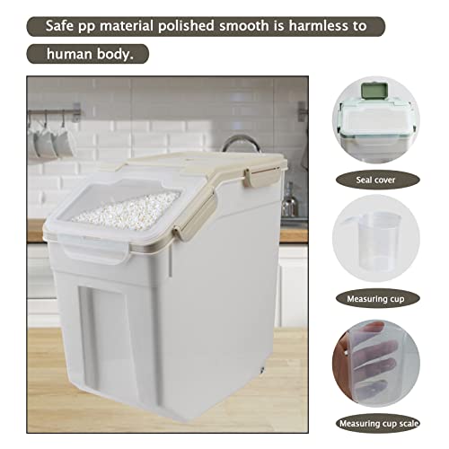 2 Pack 50 lb Airtight Flour Storage Containers with Wheels, Gray | Large Rice Bin with Wheels, Seal Locking Lid, BPA-Free, Includes Measuring Cup & Scoop, Kitchen Organization - color: Gray