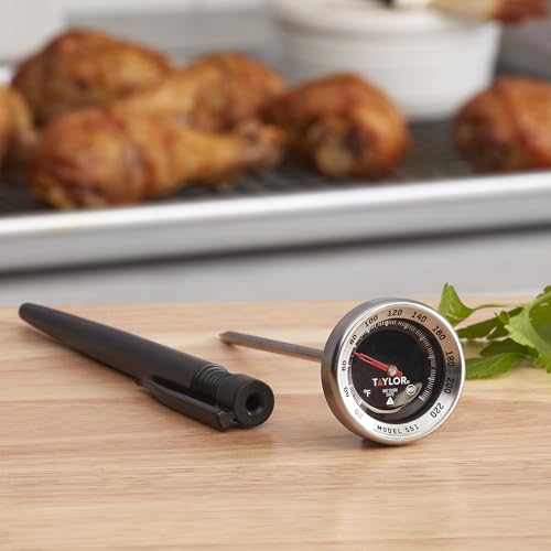 Taylor Pro Series Analog Instant Read Thermometer – 5" Stem, NSF Stainless Steel Dial Gauge with Pocket Clip, 120°F to 220°F Temperature Range for Meat, Grill & Baking Use (Black) - color: Black
