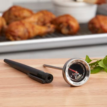 Taylor Pro Series Analog Instant Read Thermometer – 5" Stem, NSF Stainless Steel Dial Gauge with Pocket Clip, 120°F to 220°F Temperature Range for Meat, Grill & Baking Use (Black) - color: Black