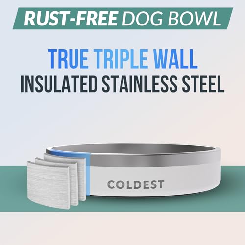Coldest Dog Bowl - Anti Rust Metal, Non Slip, 3 Layers Insulated Stainless Steel Dog Bowls - Spill Proof & Heavy Duty - Water Bowl for Dogs, Cats & Pets, Dish Washer Safe (21 oz, Epic White) - color: Epic White, size: 21 oz