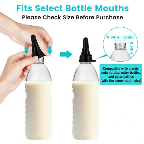 6-Pack Black Silicone Lamb & Goat Bottle Nipples, No Bottle Included | 6 black silicone nipples only; bottle not included; fits select soda/water bottles; check mouth size first