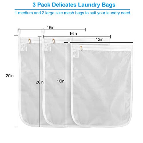 GOGOODA 3 Pack Delicates Laundry Bags, Fine Mesh Wash Bag with Hanging Loop - size: 3 set (1 Medium, 2 Large)