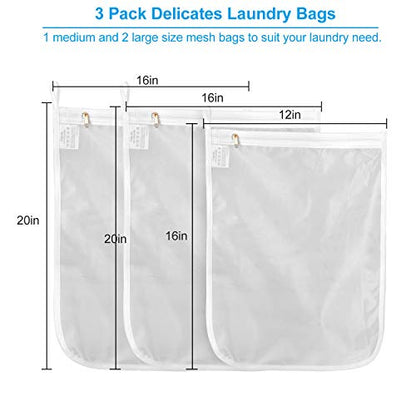 GOGOODA 3 Pack Delicates Laundry Bags, Fine Mesh Wash Bag with Hanging Loop - size: 3 set (1 Medium, 2 Large)