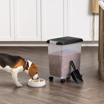 IRIS USA Dog Food Container & Slow Feeder Bowl, Up to 30 lbs, Black - color: Black, size: 30 lbs - 1 Pack