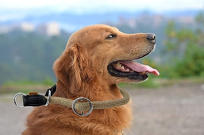 Braided Round Martingale Dog Collar, Training Collar with Slidable Stop Ring - Ideal for Medium/Large Dogs (M+(1/2") - 18" Long, Khaki) - color: Khaki, size: M+(1/2") - 18" Long