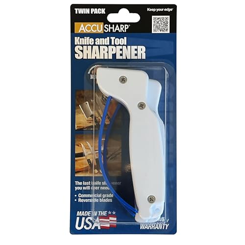 AccuSharp Hand-Held Carbide Blade Sharpener, Kitchen Knife and Chef Knife Sharpener, Professional Chef Grade Sharpening Tool, Restore and Hone Straight & Serrated Knives, 2-Pack, White - color: White & White
