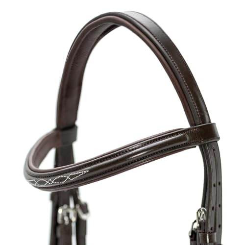 Jeffers Uniquely English Leather Horse Bridle with Reins, Padded Crown, Adjustable Noseband, English Bridle Tack for Hunter, Jumping, Dressage, Riding - size: Oversize