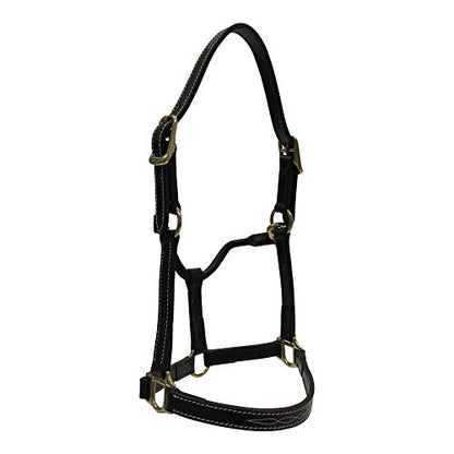 Huntley Equestrian Fancy Stitched Adjustable Premium Leather Pony Halter Elegant & Durable With Brass Hardware, Adjustable Crown Piece - Brown