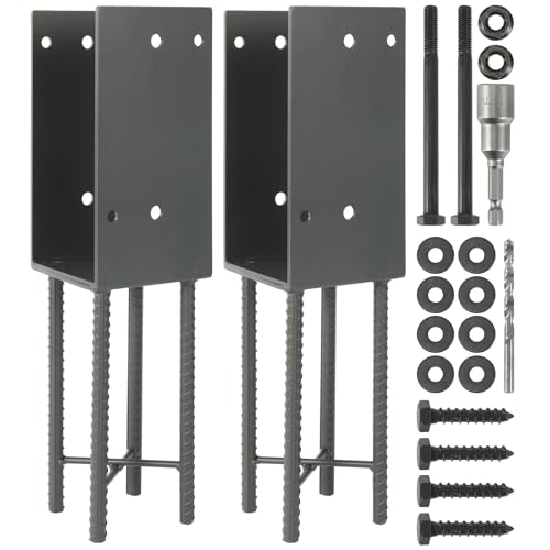 2 Pack Heavy Duty Stainless Steels U-Shape 4"x4"(Actually 4"x4") Wet Concrete Fence Post Holder, Psot Base, for Fence, Deck Railing, Pergola Wood Post Bracket Anchor (Dark Grey) - size: 4″x4″(Actual 4"x4")