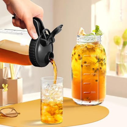 64oz Glass Mason Jar Pitcher with Lid, 2qt Breast Milk Pitcher with Spout - color: 64 OZ Black