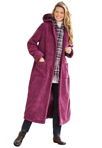 Woman Within Long Hooded Berber Fleece Coat | Women's Plus Size - color: Deep Claret, size: 3X
