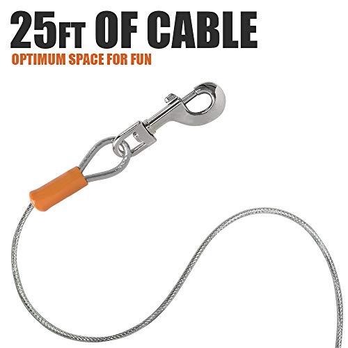 BV Dog Tie Out Cable 25 Feet - Heavy Duty Dog Lead Up to 90 Pounds - Reflective & Rust-Free with Quick Release Swivel Clips & 360° Rotating Clasp - Tangle-Free Dogs Runner for Yard (Silver, Pair) - color: 90lbs/ 25ft/ Silver, style: Pair