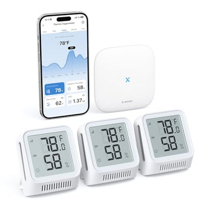 X-Sense Wi-Fi Thermometer Hygrometer with LCD, 3 Sensors & Base Station - color: White, size: Digital, 3-Pack with 1 Base Station