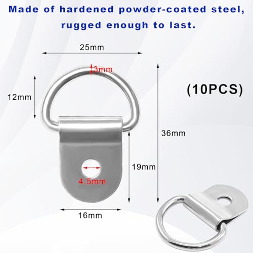 10 PCS Small Steel D-Ring Tie Downs, Rustproof Anchor Lashing Rings Tie Down Hooks for Cargo Securing, Heavy Duty D Ring Hooks Kit for Trailer Camper Warehouse Boat (Silver) - color: Silver