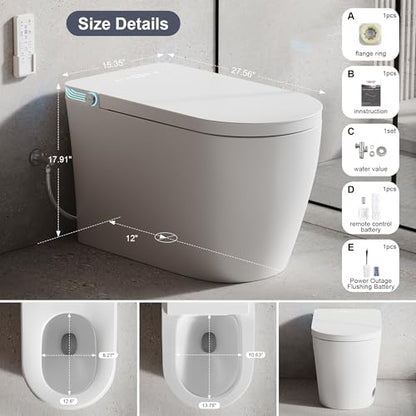 Smart Toilet with Bidet Heated Seat Auto Flush & Soft-Close Seat/Lid | Tankless Electric One Piece Toilets for Bathroom with Foot Sensor Warm Water Wash&Air Dry Siphon Dual Flush 0.8/1.2 GPF - color: Cloudy White