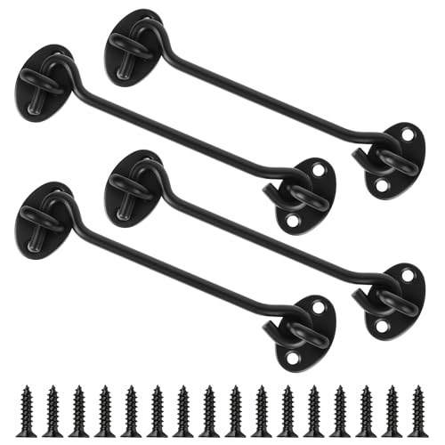 6" Black Stainless Steel Gate Latch, Barn Door Lock with Screws, Privacy Hook for Inside Door, Fence, Window, 4 PCS - color: Black, size: 6"-4PCS