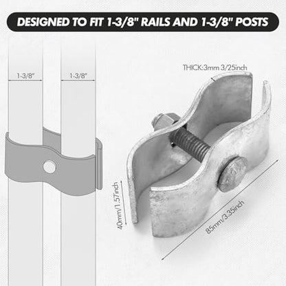 Zonon 24 Set Chain Link Fence Panel Clamps, 1-3/8" Dog Kennel Panel Clamps Galvanized Steel Clamp for 32mm Round Pipe Frame, with Bolts and Nuts