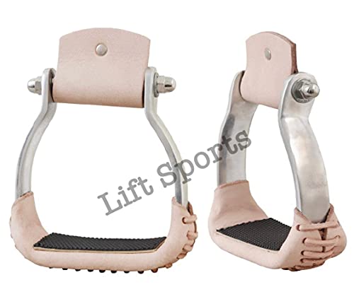 Western Horse Saddle Stirrups Aluminum w/Leather Barrel Racing 5" Wide Orange/Black/Silver (Black)