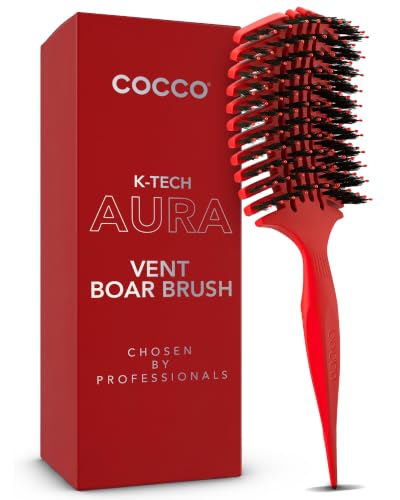 COCCO Aura Vent Boar Brush, Dual-Curved Design for Faster Drying - color: Red