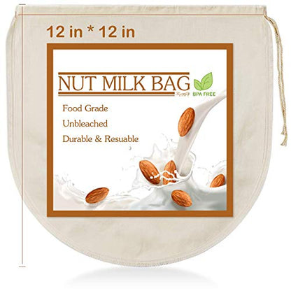 3 PCS 12"x12" Nut Milk Bags - 100% Unbleached Cotton Cheesecloth, Reusable Food Strainer Colander For Straining Almond/Oat Milk, Celery Juice, Cold Brew Coffee, Yogurt and Cheese Making - color: 3 pack