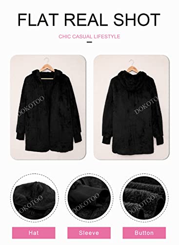 Dokotoo Womens 2025 Winter Long Sleeve Solid Fuzzy Fleece Open Front Hooded Cardigans Jacket Coats Outerwear with Pocket - color: A Black, size: X-Large