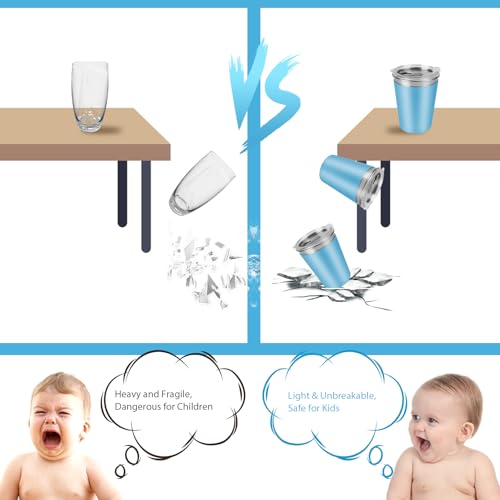 Yummy Sam 12 OZ Stainless Steel Kids Cups for Cold Hot Drink, Yellow Blue | Spill Proof Unbreakable Toddler Smoothie Cups, Water Drinking Tumblers for Children Adult School Outdoor Home Use - color: Yellow Blue