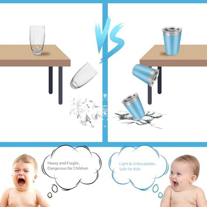 Yummy Sam 12 OZ Stainless Steel Kids Cups for Cold Hot Drink, Yellow Blue | Spill Proof Unbreakable Toddler Smoothie Cups, Water Drinking Tumblers for Children Adult School Outdoor Home Use - color: Yellow Blue